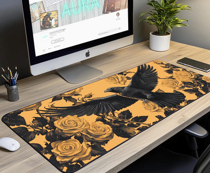 Raven & Roses Desk Mat | Alternative Office Decor | Multiple Size Options