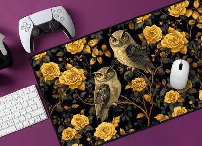 Owls & Roses Desk Mat | Alternative Office Decor | Multiple Size Options