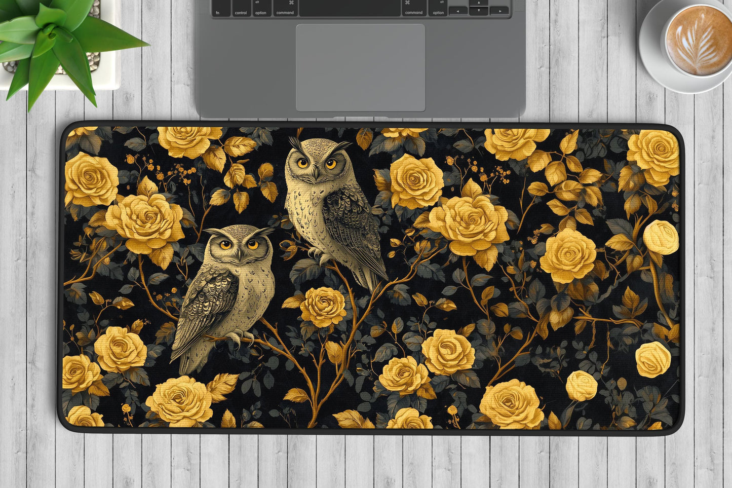 Owls & Roses Desk Mat | Alternative Office Decor | Multiple Size Options