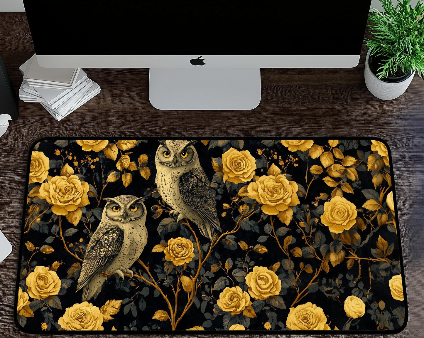 Owls & Roses Desk Mat | Alternative Office Decor | Multiple Size Options