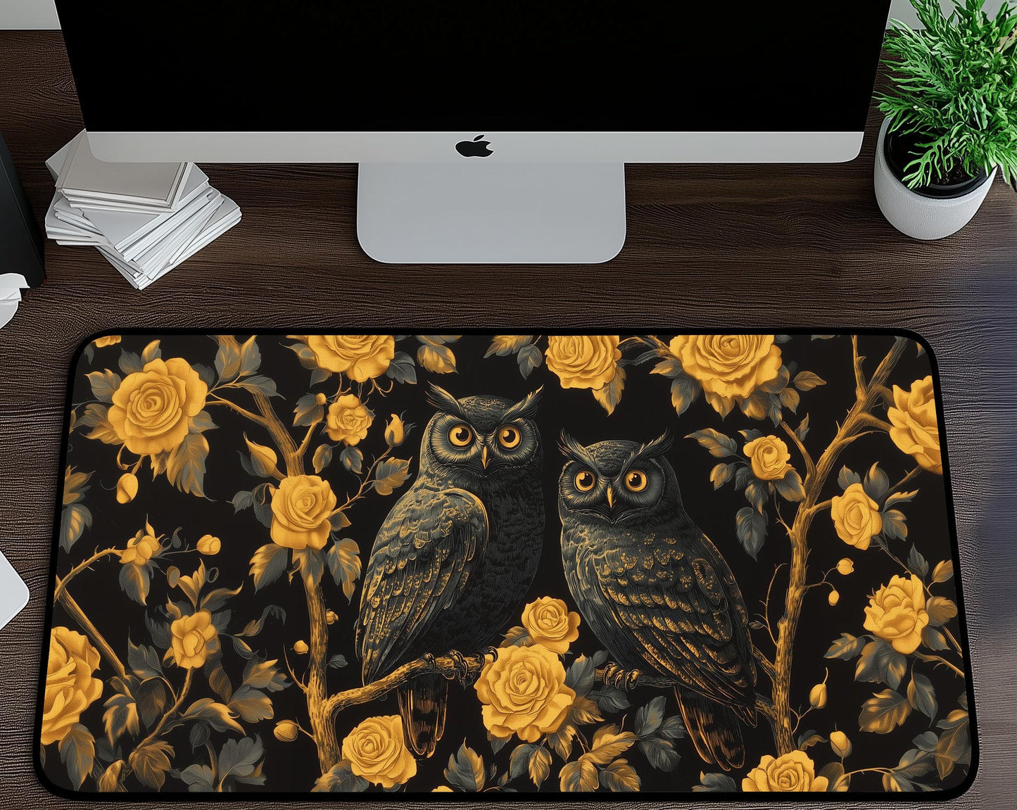 Floral Owl Desk Mat | Alternative Office Decor | Multiple Size Options