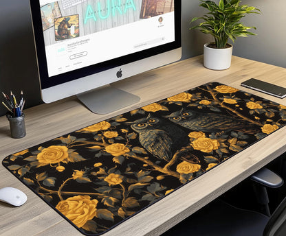 Floral Owl Desk Mat | Alternative Office Decor | Multiple Size Options