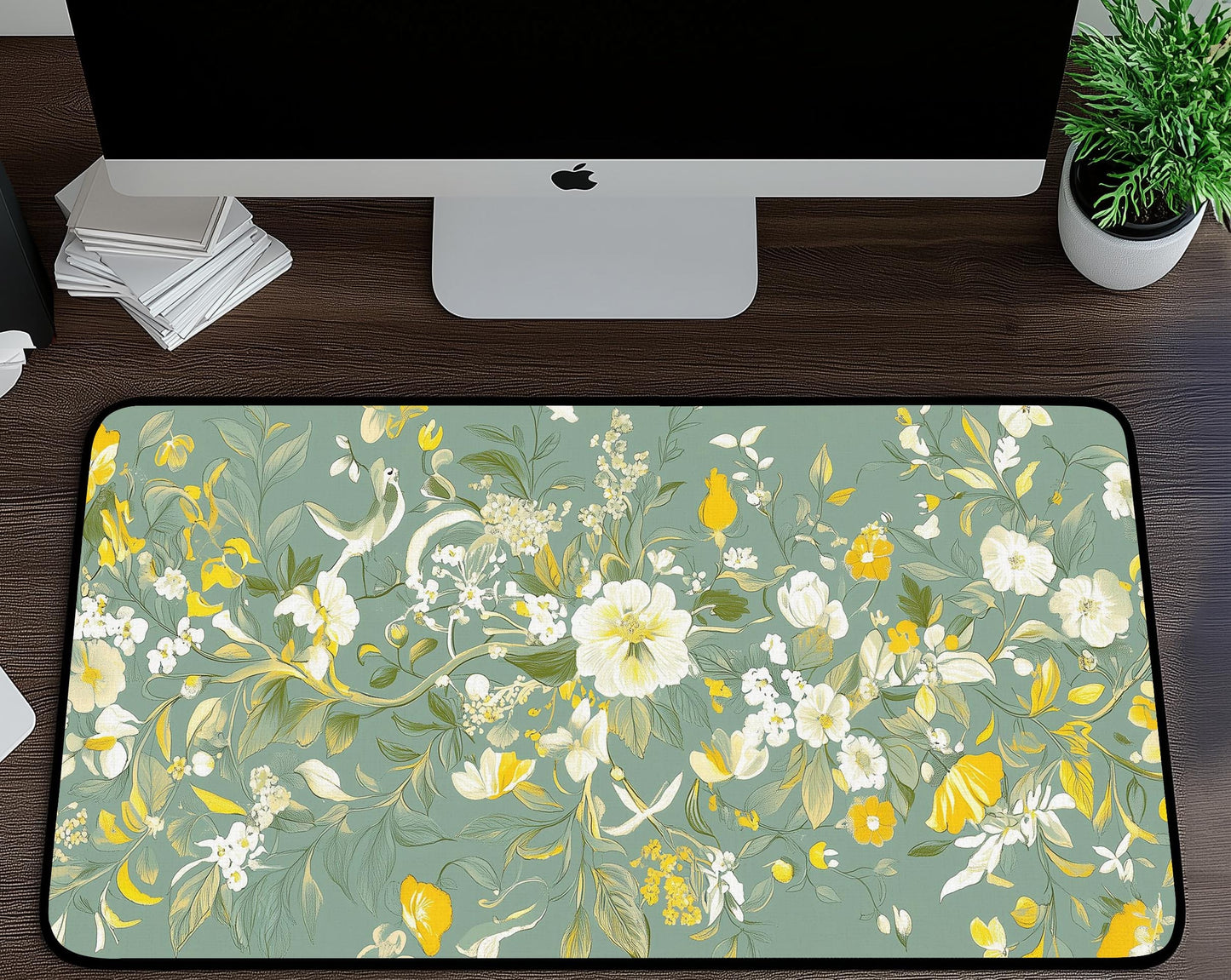 Floral Pattern Desk Mat | Alternative Office Decor | Multiple Size Options