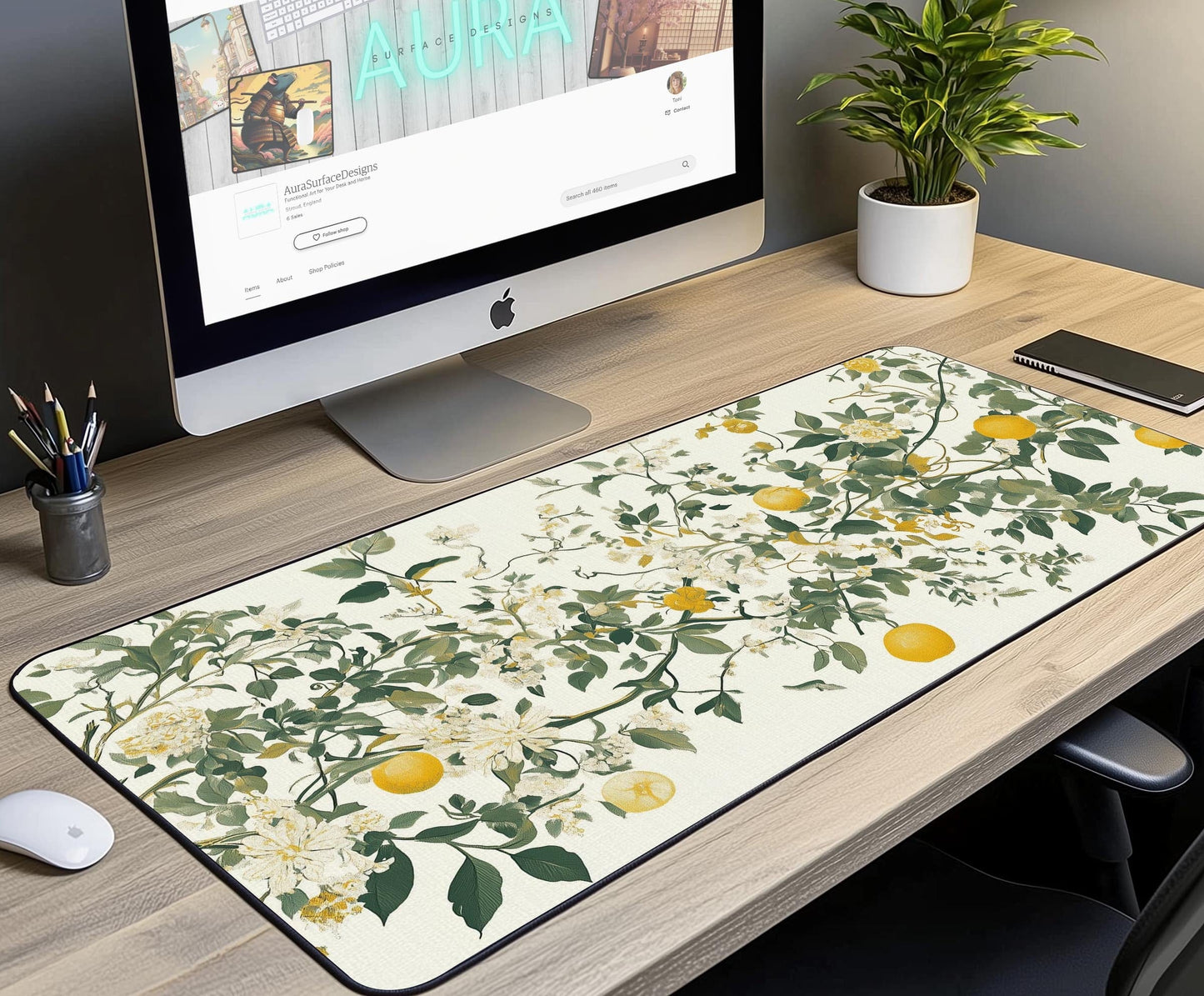 Lemon Branches Desk Mat | Alternative Office Decor | Multiple Size Options