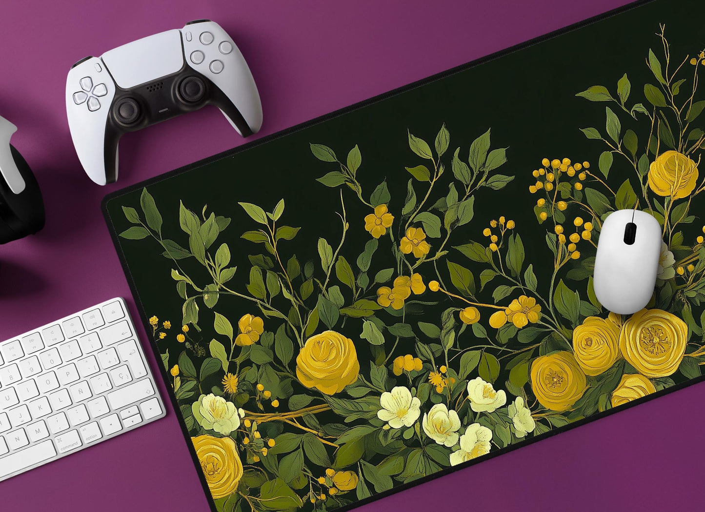 Floral Design Desk Mat | Alternative Office Decor | Multiple Size Options