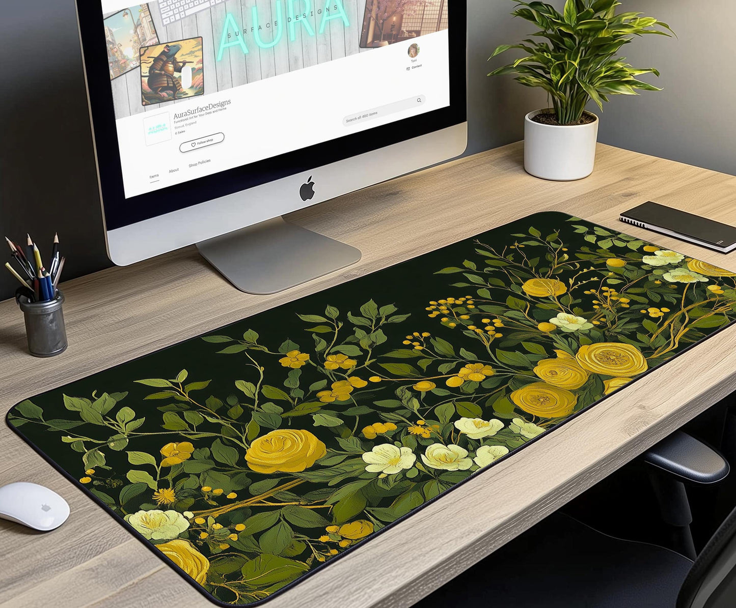 Floral Design Desk Mat | Alternative Office Decor | Multiple Size Options