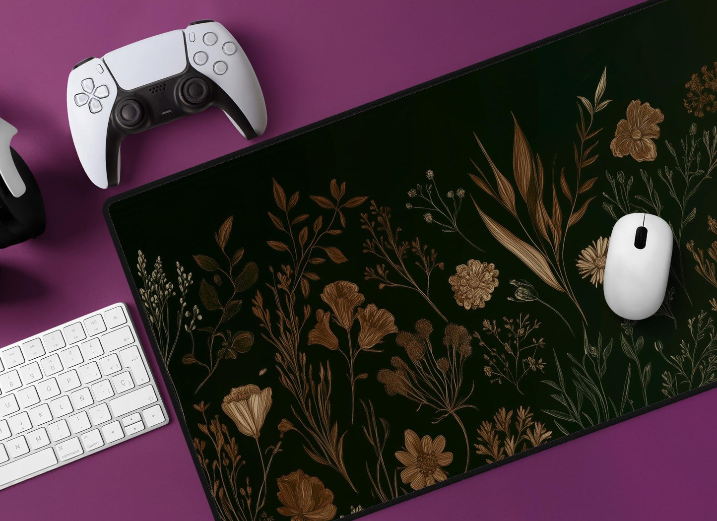 Dark Floral Desk Mat | Alternative Office Decor | Multiple Size Options