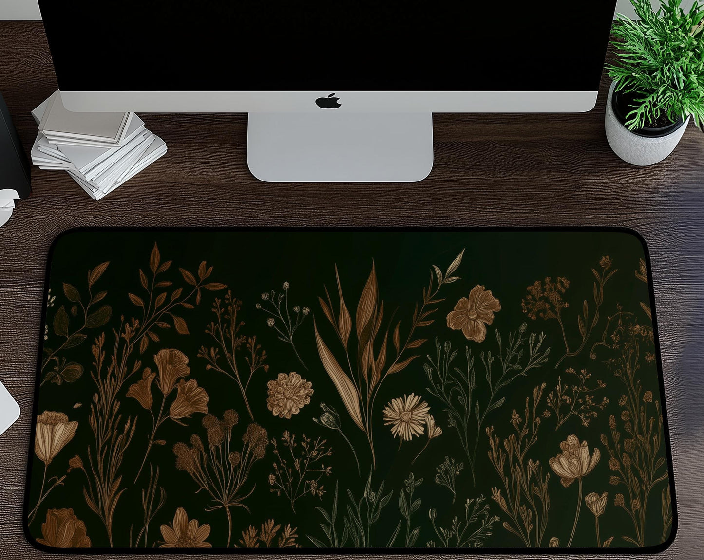 Dark Floral Desk Mat | Alternative Office Decor | Multiple Size Options