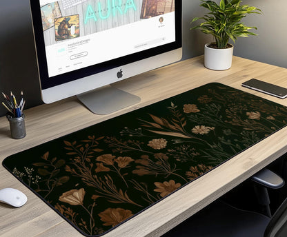 Dark Floral Desk Mat | Alternative Office Decor | Multiple Size Options