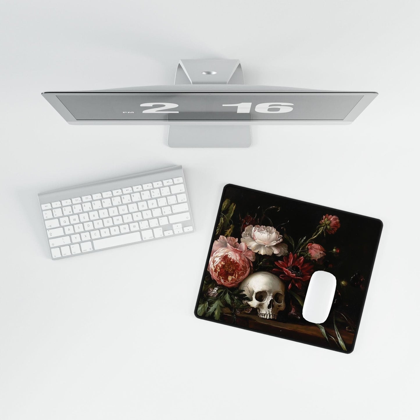 Dark Floral Skull Desk Mat | Alternative Office Decor | Multiple Size Options