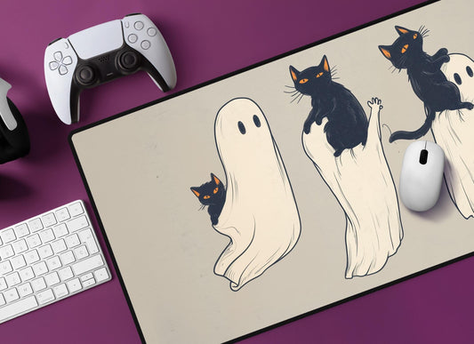 Ghosts & Cats Desk Mat | Alternative Office Decor | Multiple Size Options