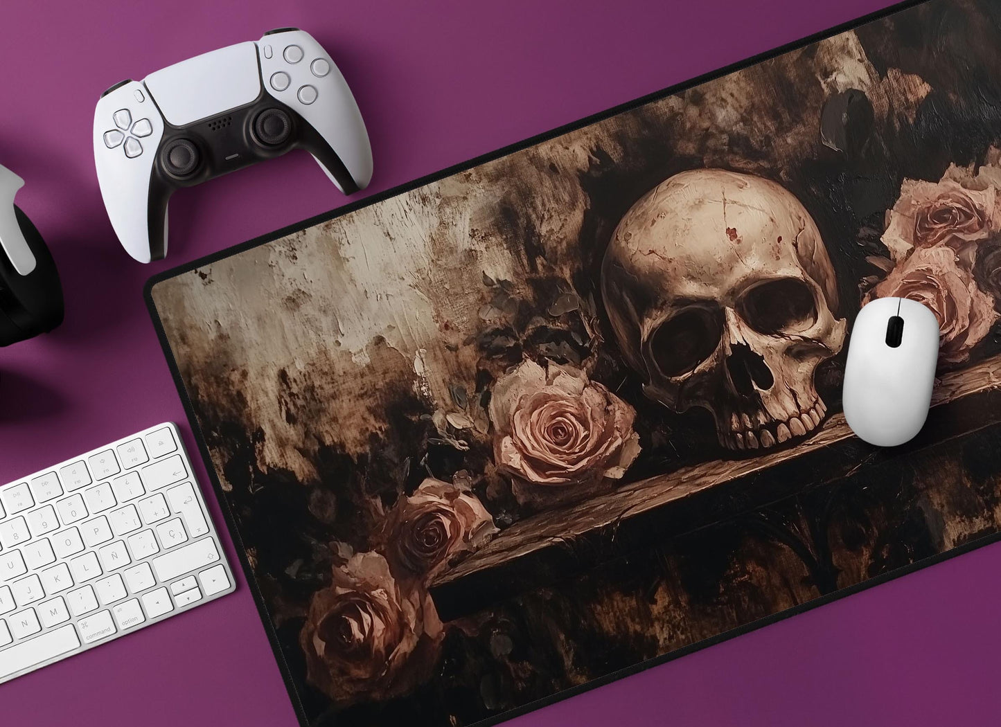 Skull and Rose Desk Mat | Alternative Office Decor | Multiple Size Options