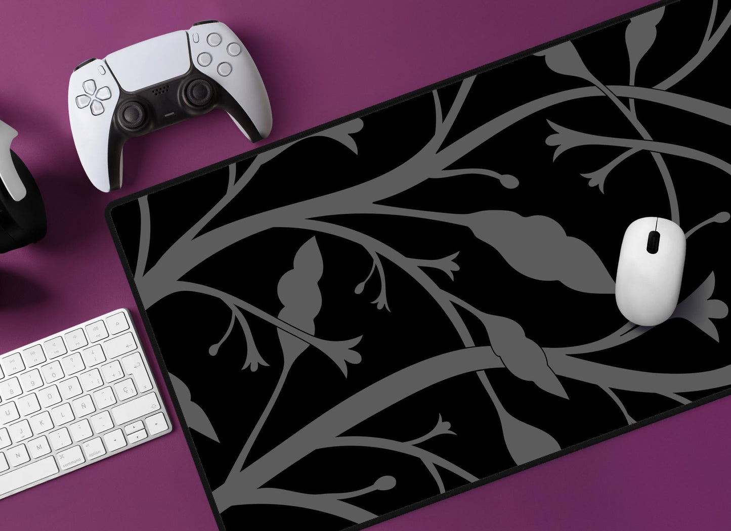 Dark Floral Desk Mat | Alternative Office Decor | Multiple Size Options