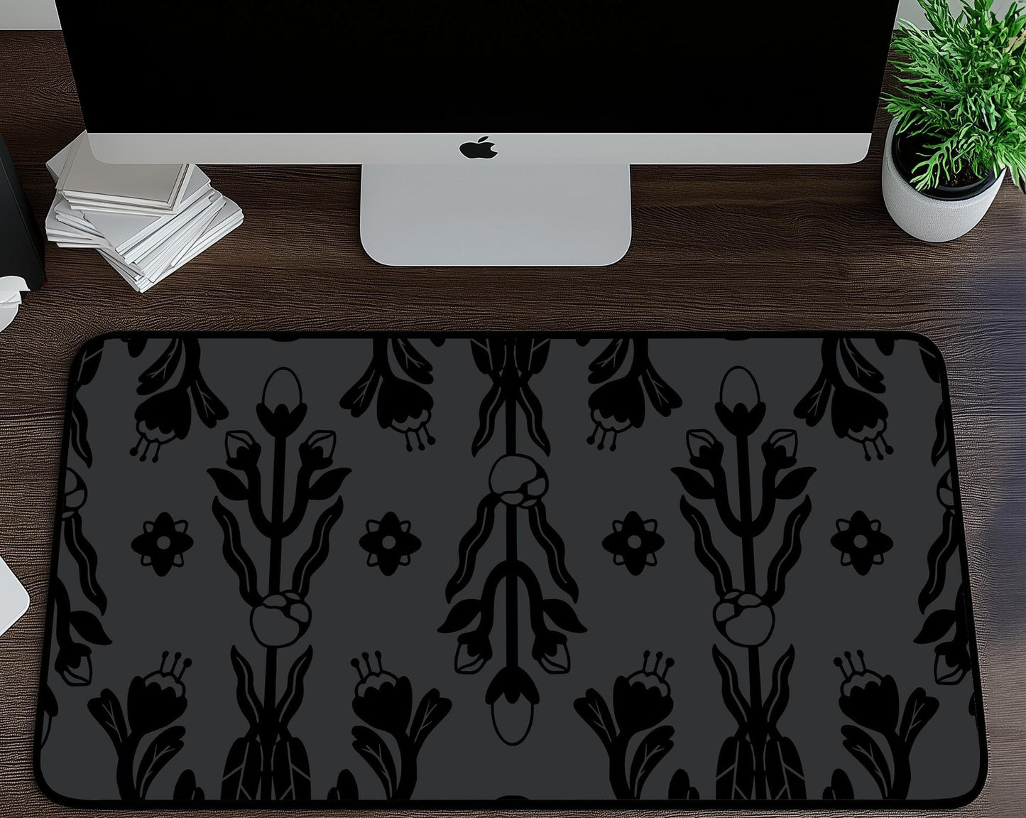 Dark Floral Pattern Desk Mat | Alternative Office Decor | Multiple Size Options