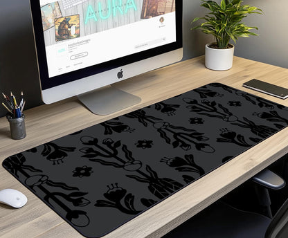 Dark Floral Pattern Desk Mat | Alternative Office Decor | Multiple Size Options