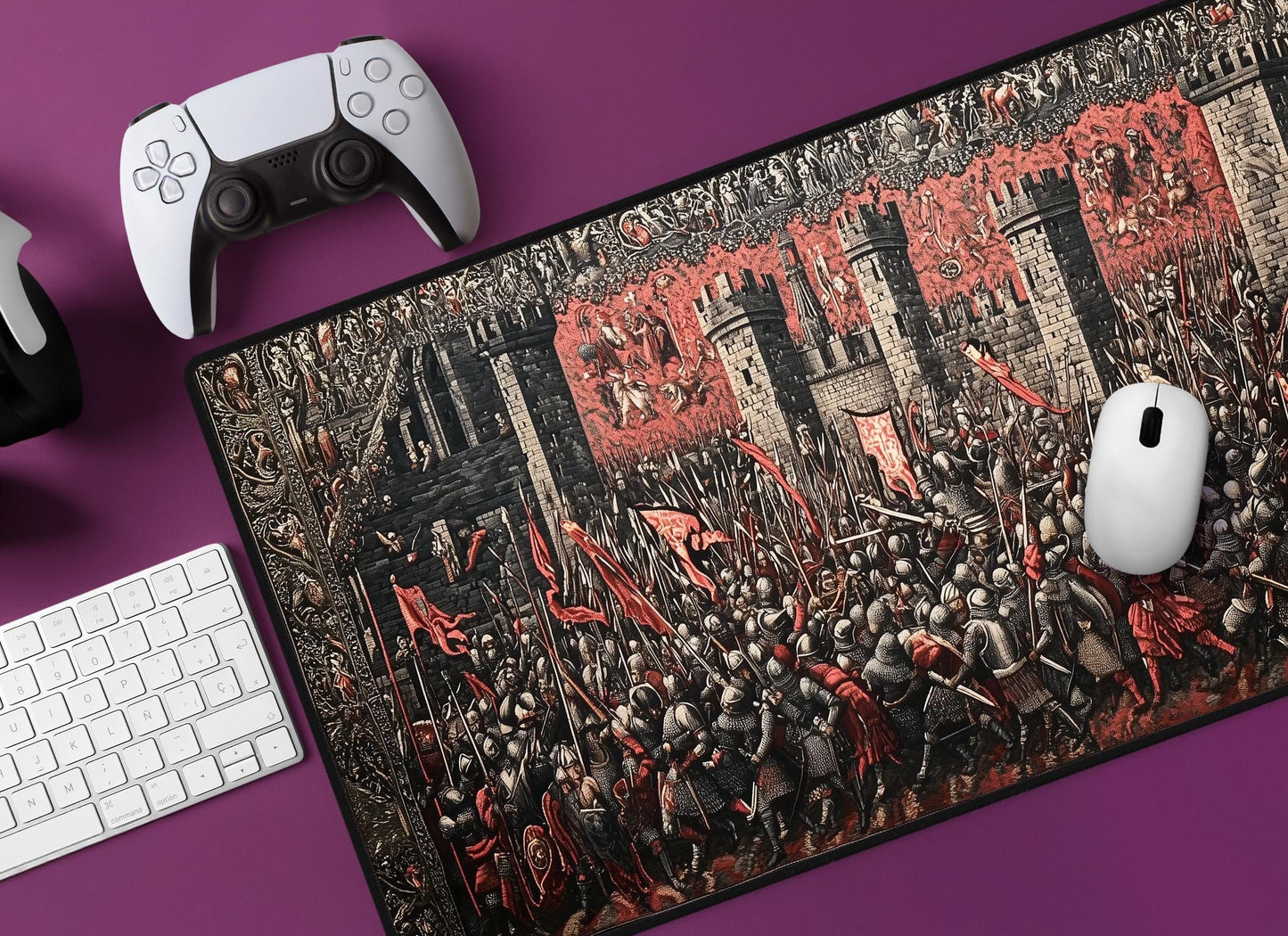 Castle Battle Tapestry Desk Mat | Alternative Office Decor | Multiple Size Options