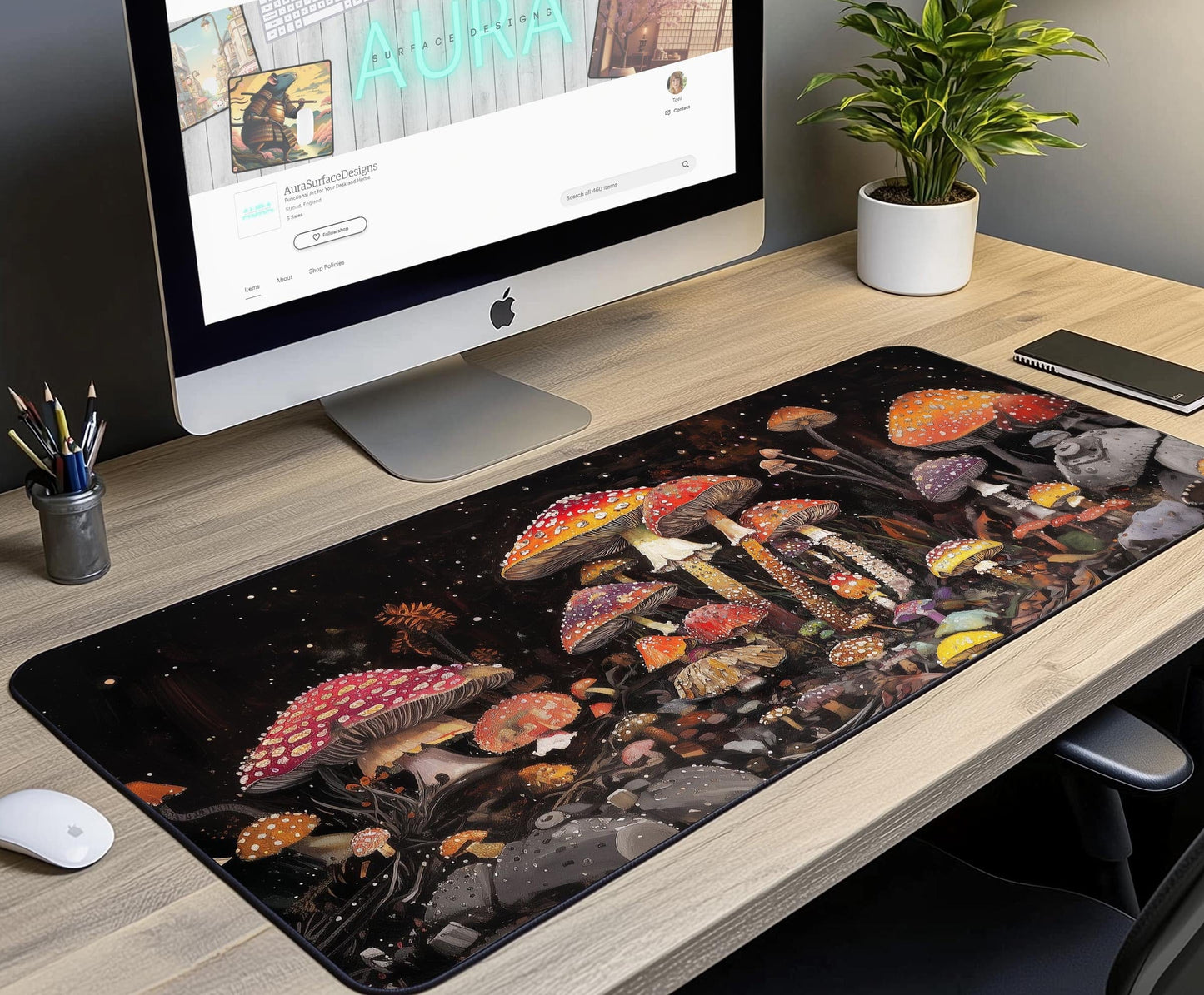 Mushroom Forest Desk Mat | Alternative Office Decor | Multiple Size Options