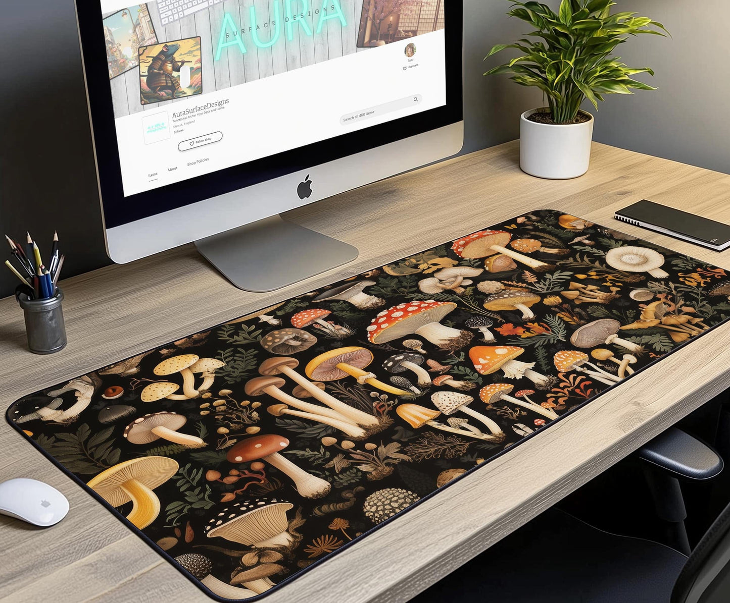 Mushroom Garden Desk Mat | Alternative Office Decor | Multiple Size Options