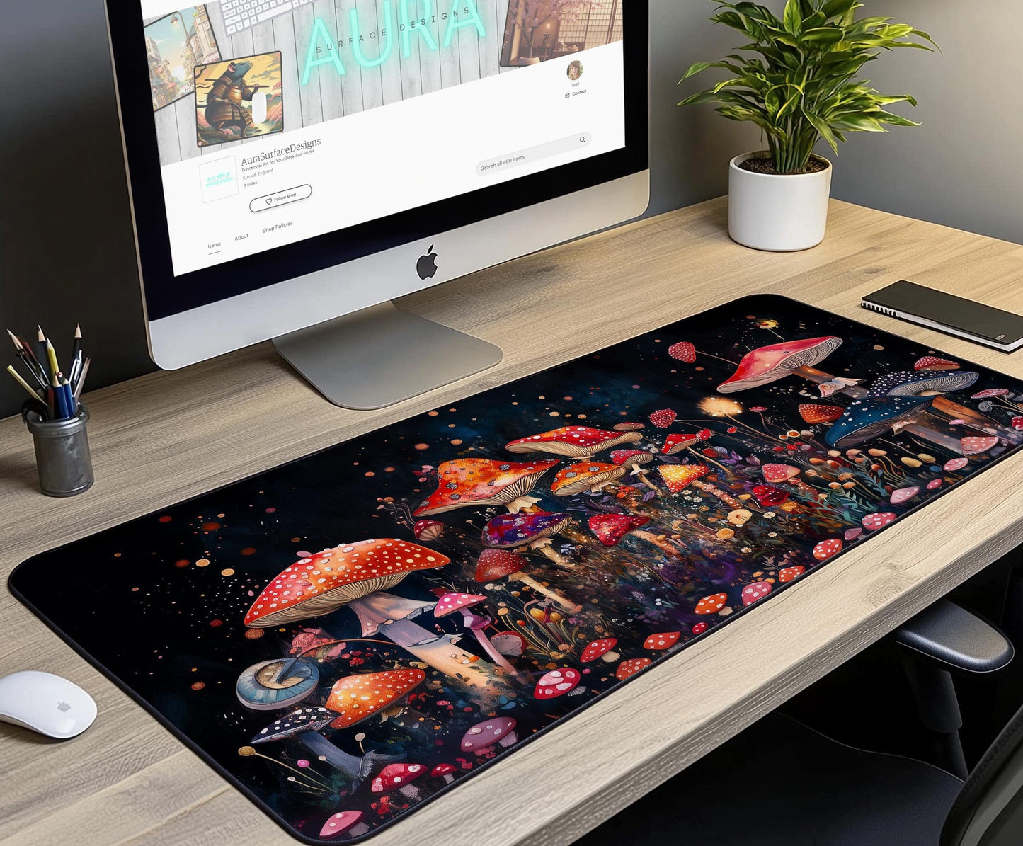 Mushroom Fantasy Desk Mat | Alternative Office Decor | Multiple Size Options