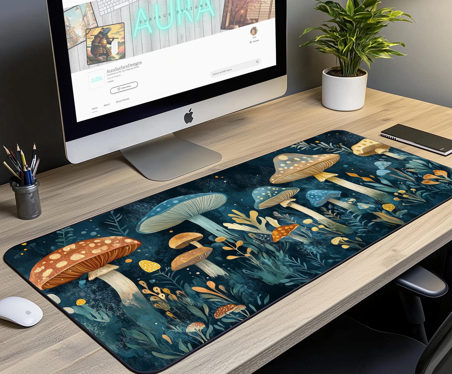 Whimsical Mushrooms Desk Mat | Alternative Office Decor | Multiple Size Options