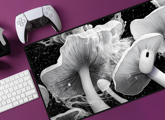 Black & White Mushrooms Desk Mat | Alternative Office Decor | Multiple Size Options