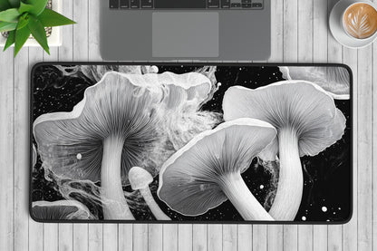 Black & White Mushrooms Desk Mat | Alternative Office Decor | Multiple Size Options