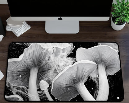 Black & White Mushrooms Desk Mat | Alternative Office Decor | Multiple Size Options