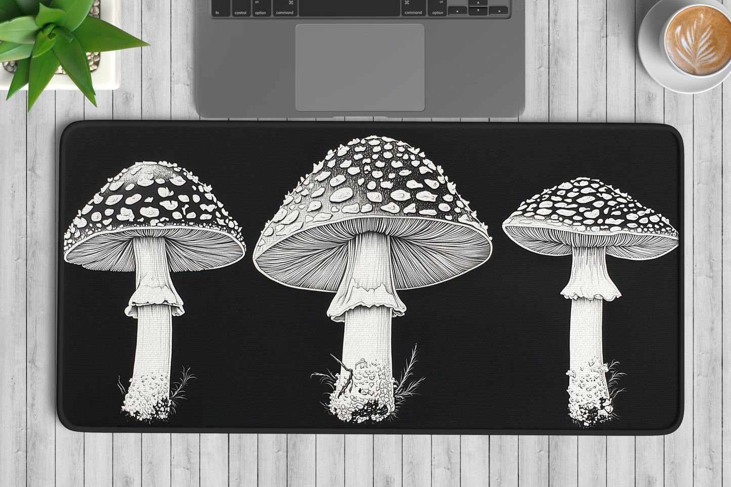 Black & White Mushroom Desk Mat | Alternative Office Decor | Multiple Size Options