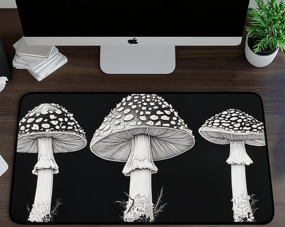 Black & White Mushroom Desk Mat | Alternative Office Decor | Multiple Size Options