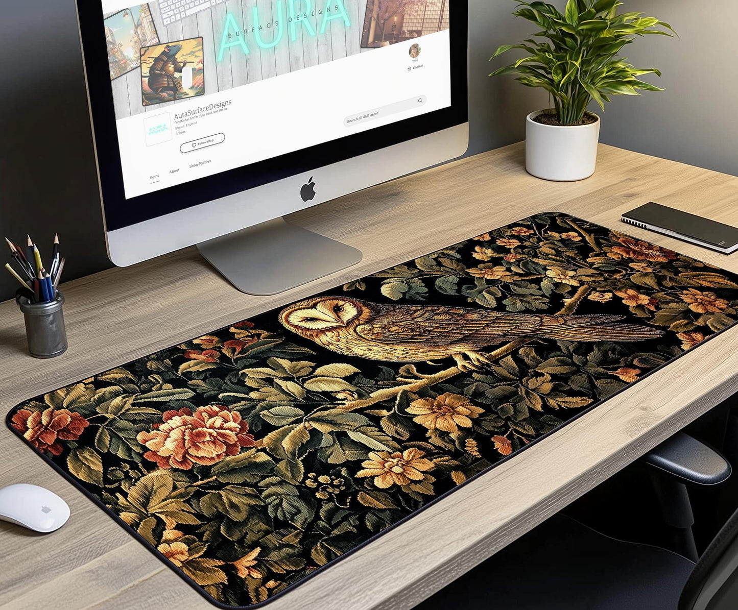 Owl Tapestry Desk Mat | Alternative Office Decor | Multiple Size Options