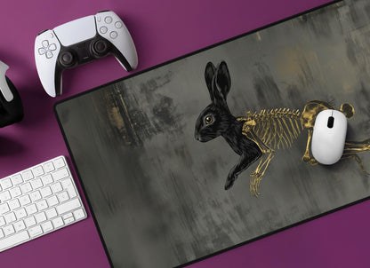 Black Rabbit Skeleton Desk Mat | Alternative Office Decor | Multiple Size Options