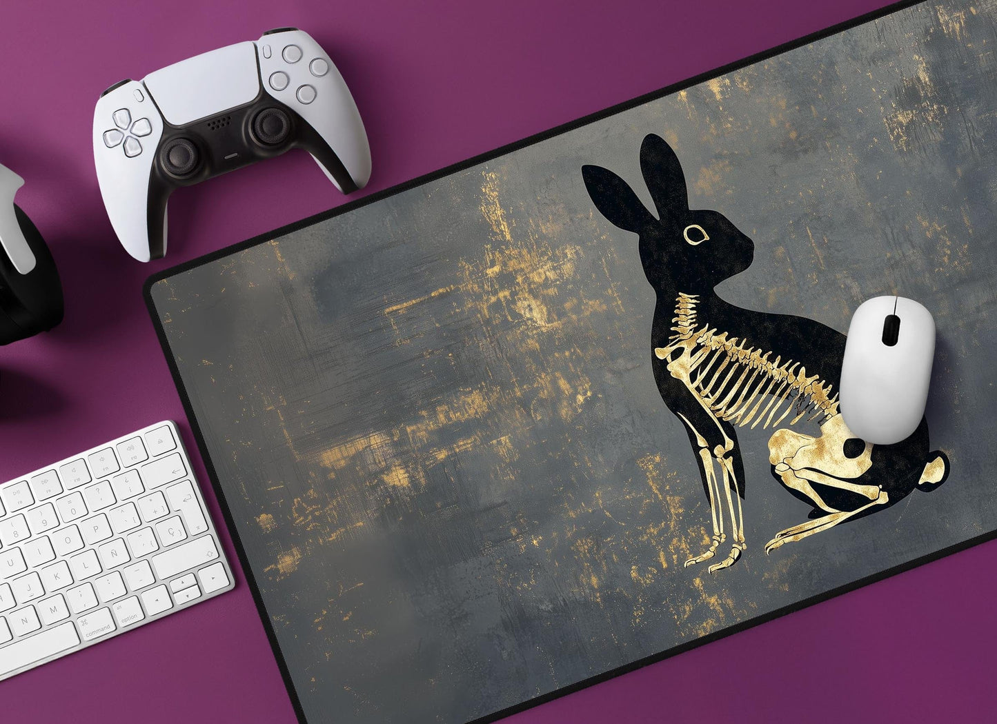 Skeleton Rabbit Desk Mat | Alternative Office Decor | Multiple Size Options