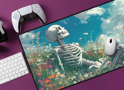 Skeleton & Flowers Desk Mat | Alternative Office Decor | Multiple Size Options