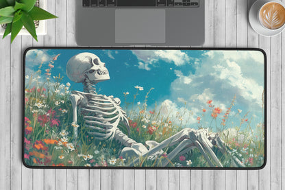 Skeleton & Flowers Desk Mat | Alternative Office Decor | Multiple Size Options