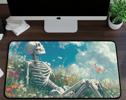 Skeleton & Flowers Desk Mat | Alternative Office Decor | Multiple Size Options