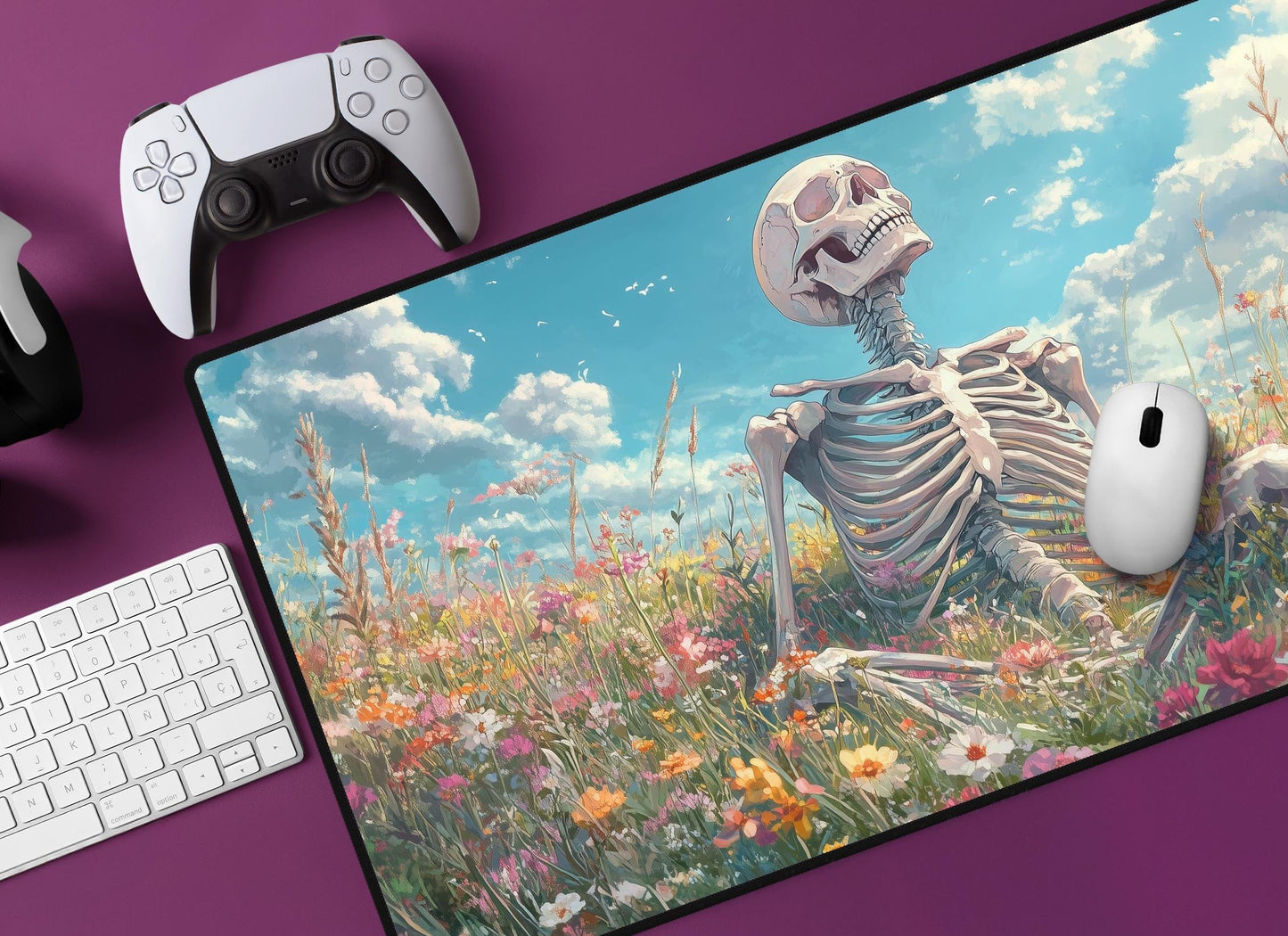 Skeleton & Flowers Desk Mat | Alternative Office Decor | Multiple Size Options