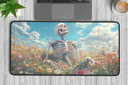 Skeleton & Flowers Desk Mat | Alternative Office Decor | Multiple Size Options