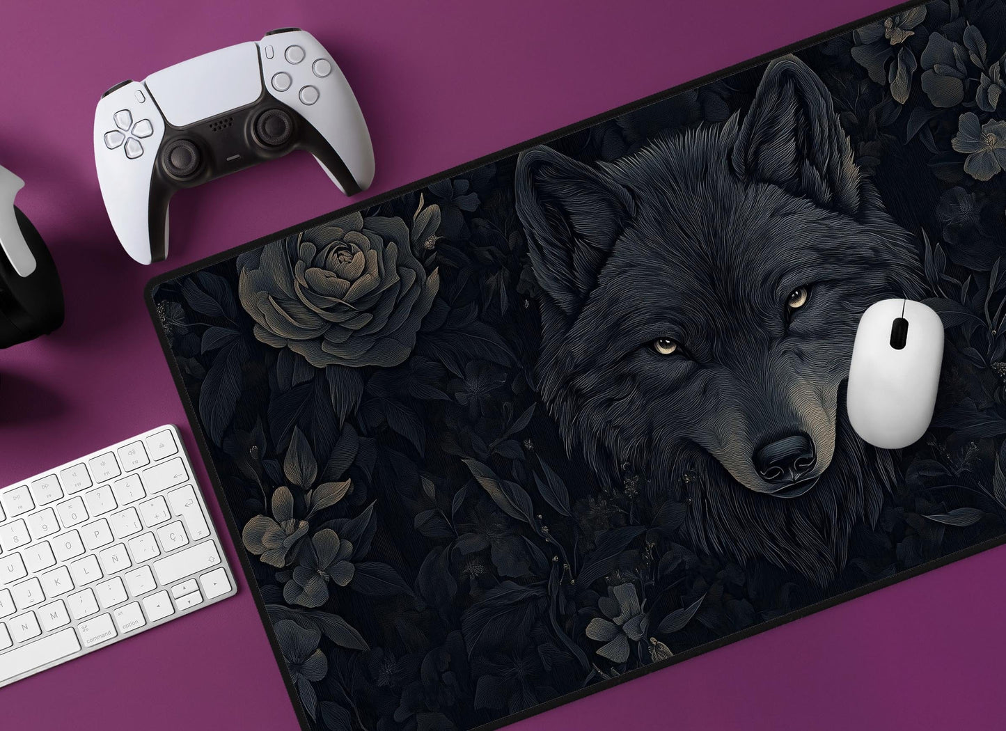 Black Wolf Desk Mat | Alternative Office Decor | Multiple Size Options